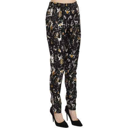 Dolce & Gabbana Black Jazz Club Print High Waist Tapered Pants