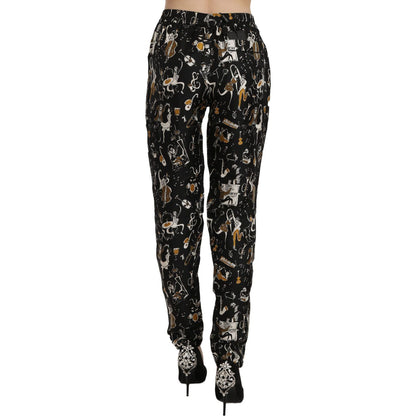 Dolce & Gabbana Black Jazz Club Print High Waist Tapered Pants