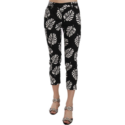 Dolce & Gabbana Black Palm Leaf Print Skinny Pants