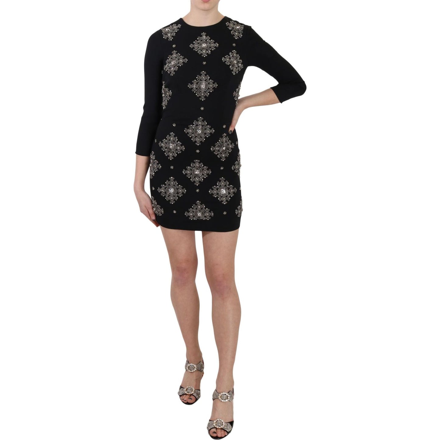 John Richmond Black Crystal Stretch Mini Shift Dress