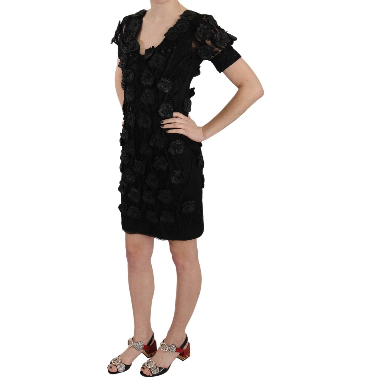 John Richmond Elegant Black Sheath Silk Dress John Richmond