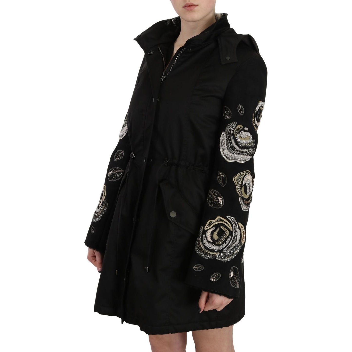 John Richmond Elegant Black Beaded Parka Jacket for Women Coats & Jackets John Richmond