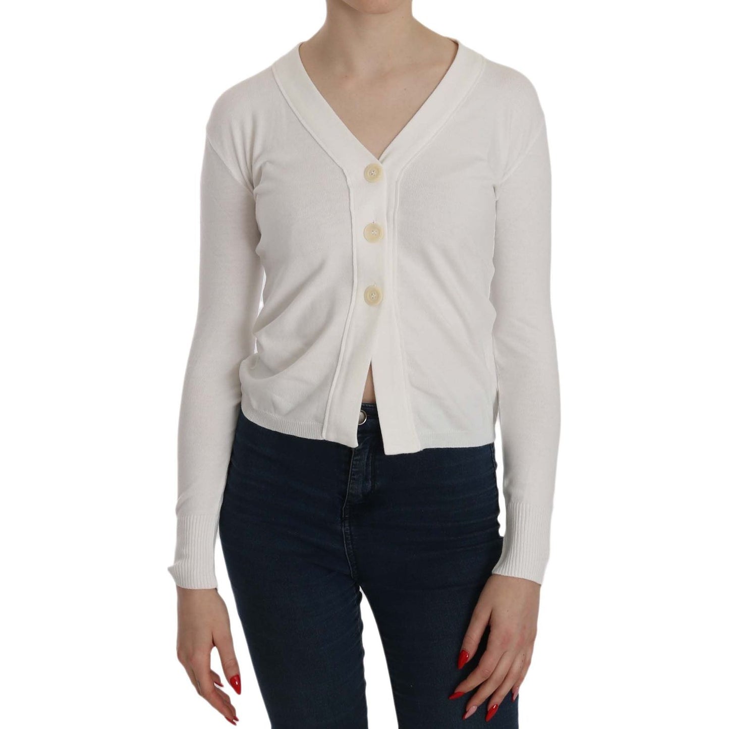 BYBLOS Elegant White V-Neck Cropped Cardigan Blouse BYBLOS