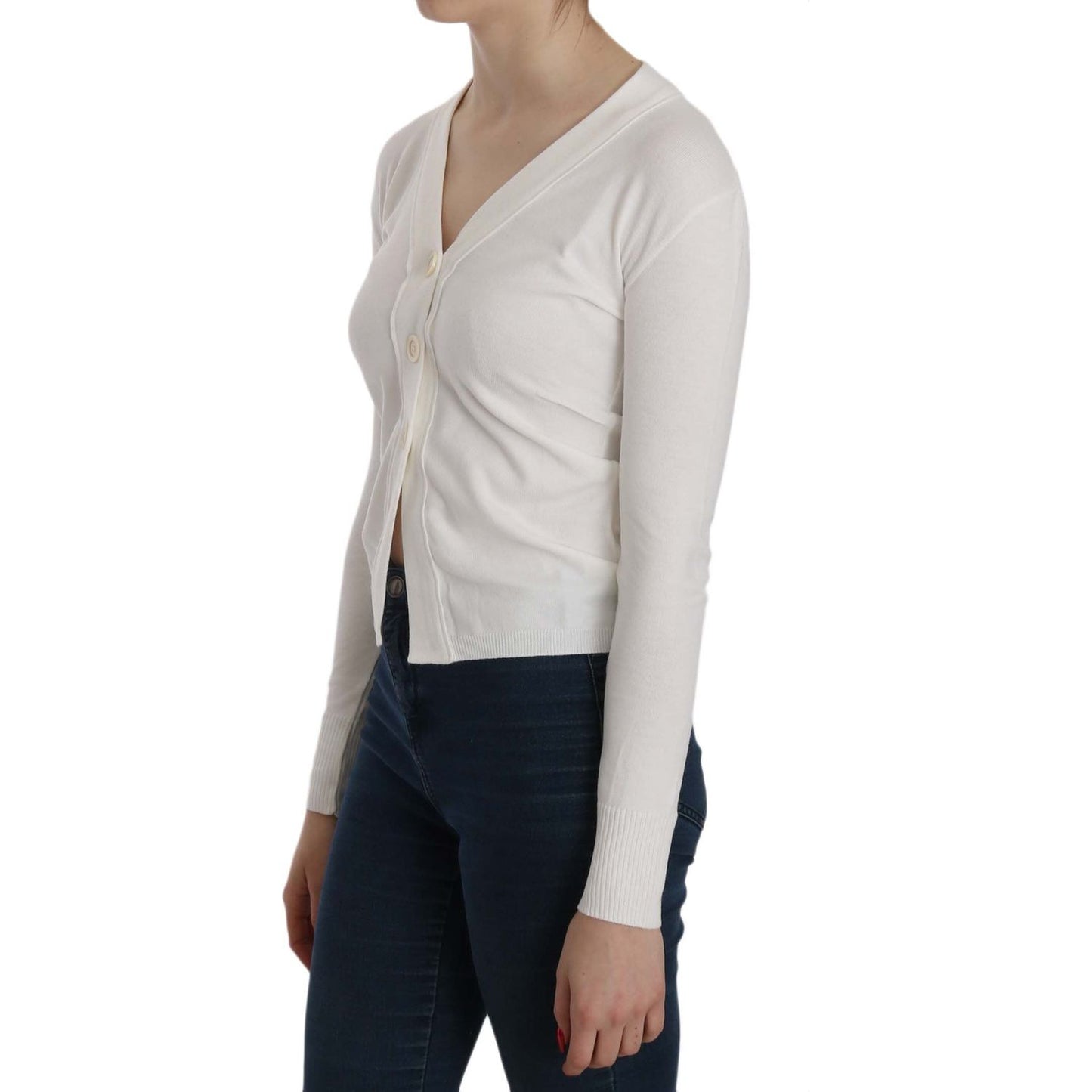 BYBLOS Elegant White V-Neck Cropped Cardigan Blouse BYBLOS