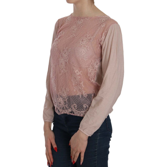 PINK MEMORIES Elegant Pink Lace Boat Neck Blouse PINK MEMORIES Rosy Brown