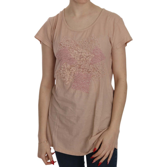 PINK MEMORIES Elegant Cream Lace Round Neck Blouse PINK MEMORIES Rosy Brown
