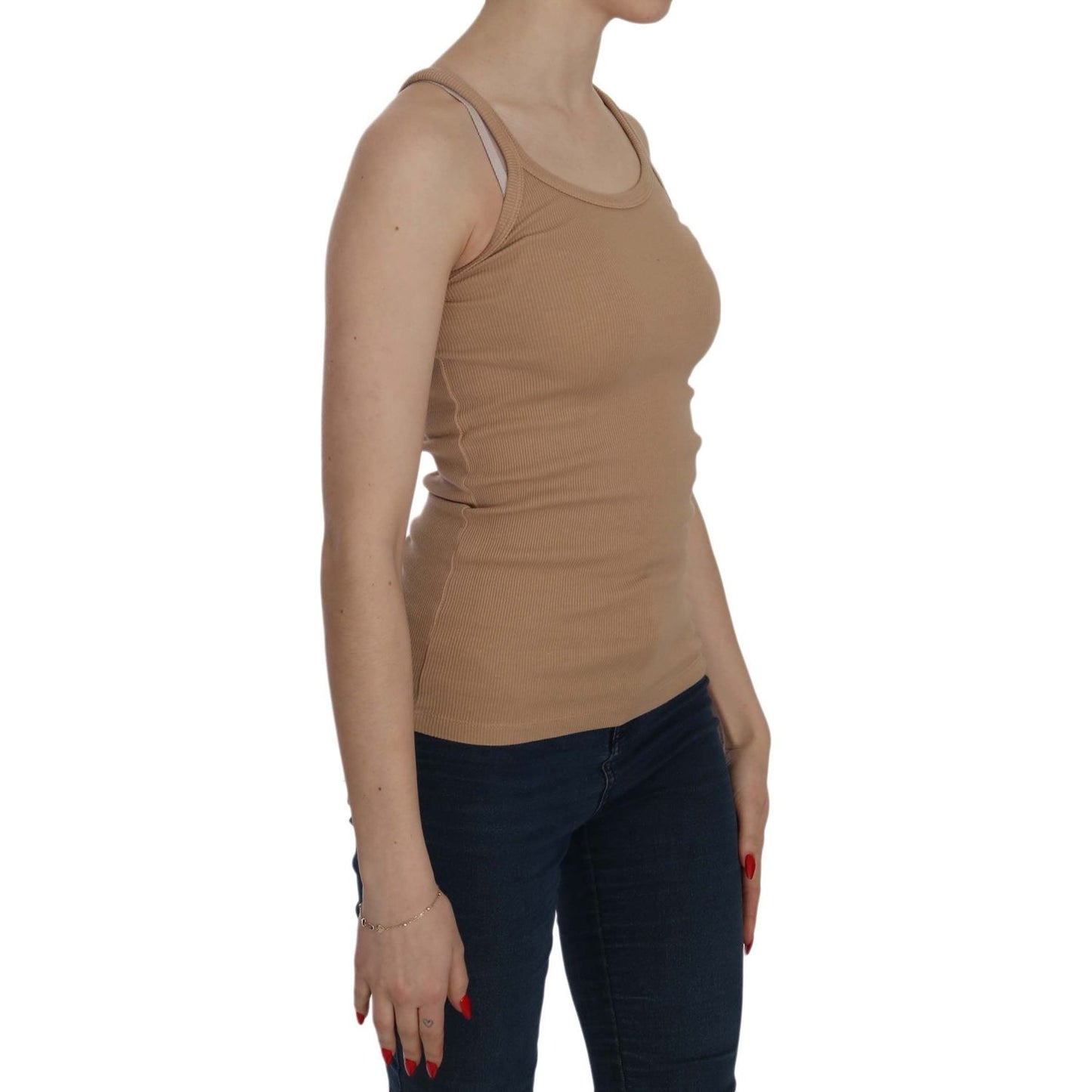 PINK MEMORIES Beige Sleeveless Spaghetti Strap Tank Blouse