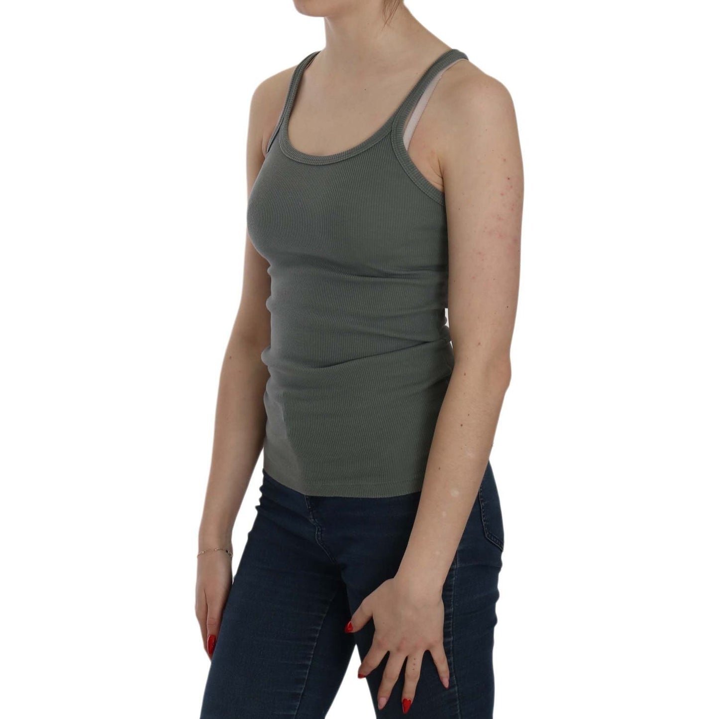 PINK MEMORIES Green Sleeveless Spaghetti Tank T-Shirt Blouse