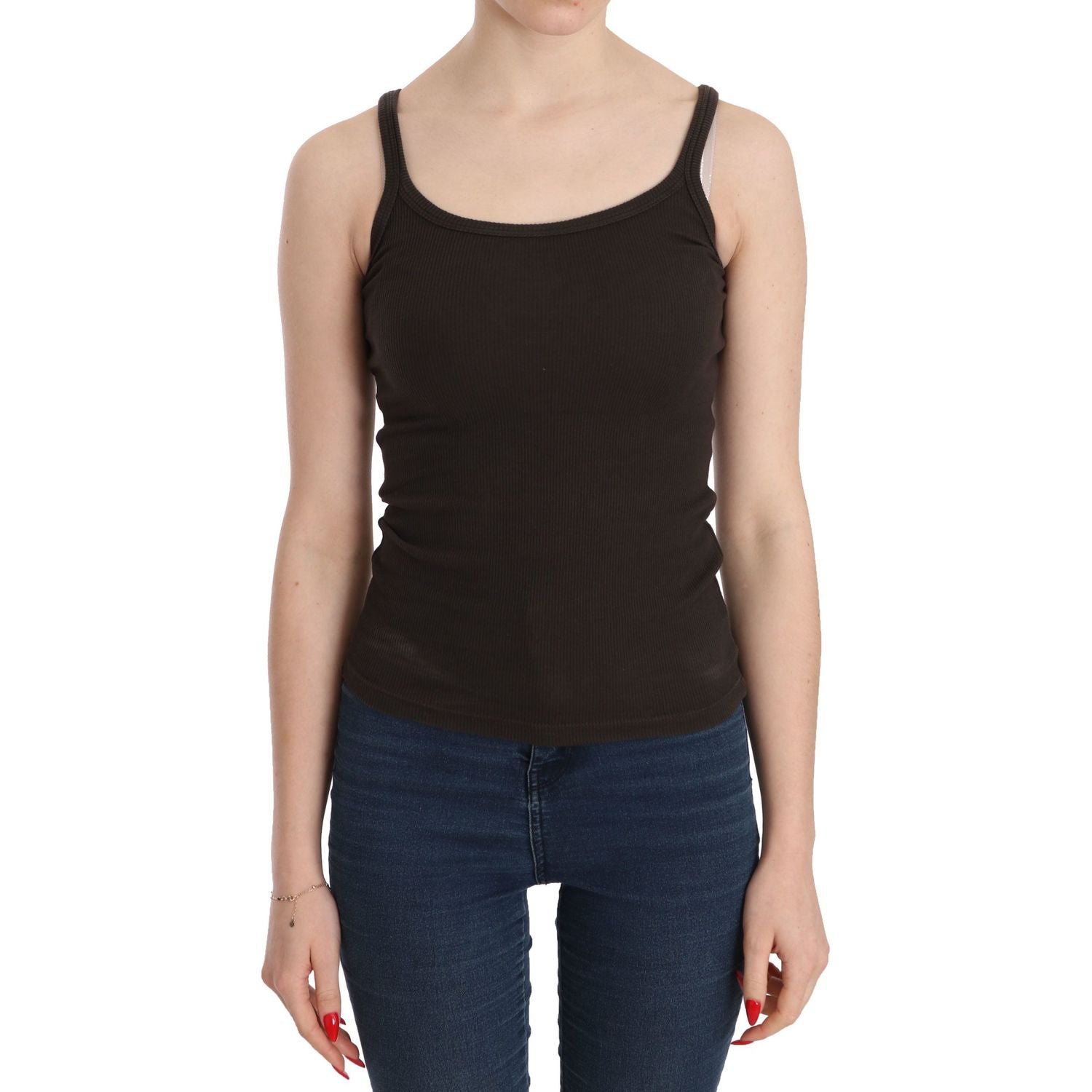 优雅的深棕色细肩带衬衫