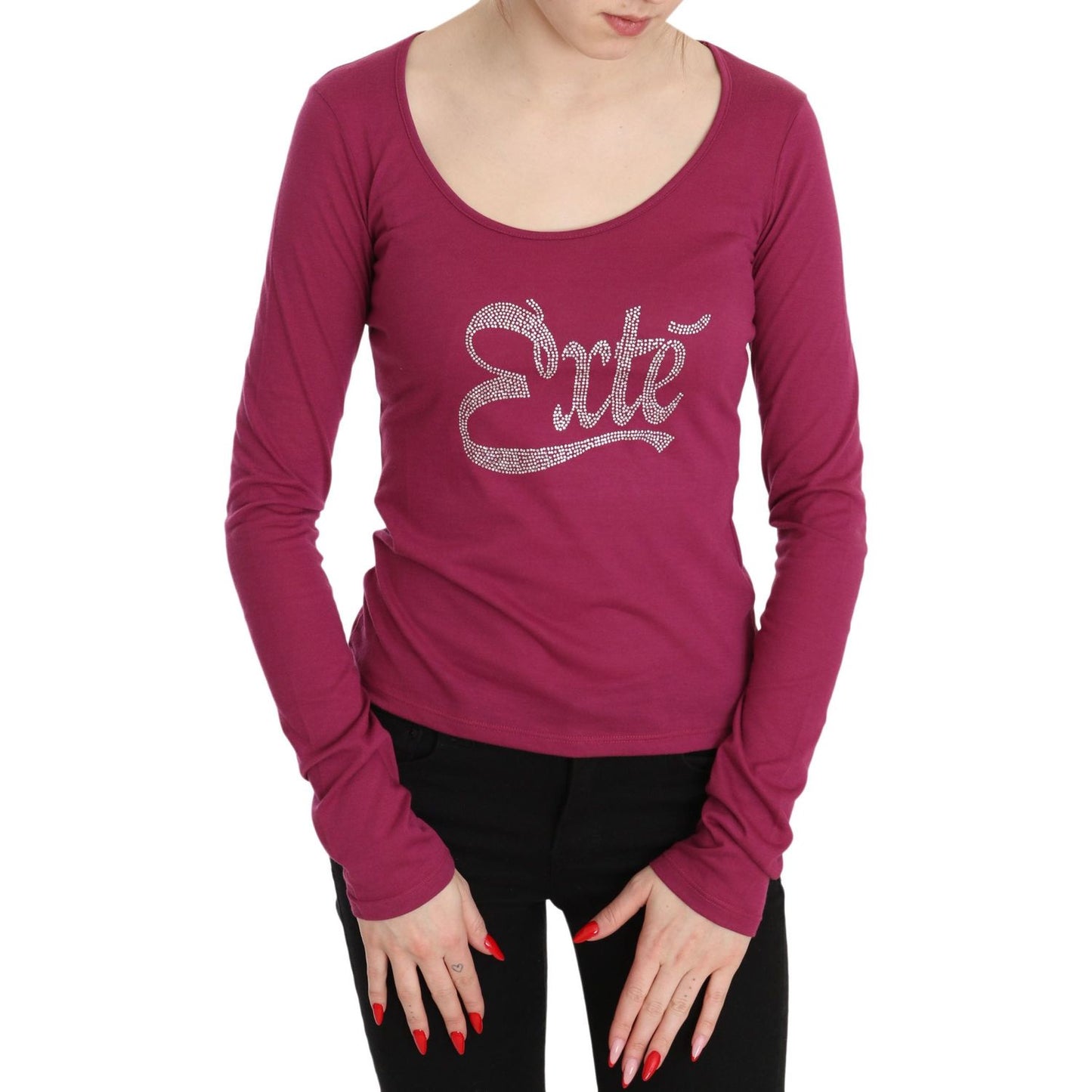 Pink Exte Crystal Embellished Long Sleeve Top