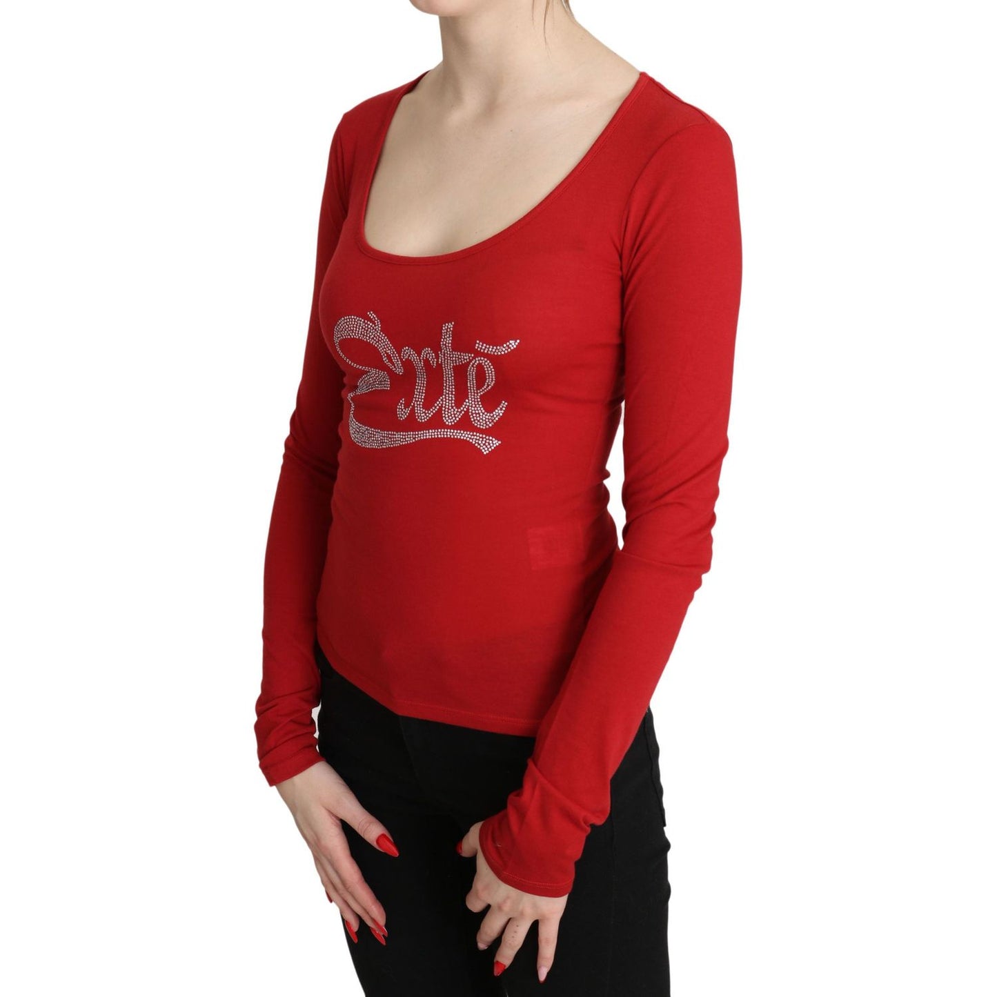 Exte Red Crystal Embellished Long Sleeve Top Exte