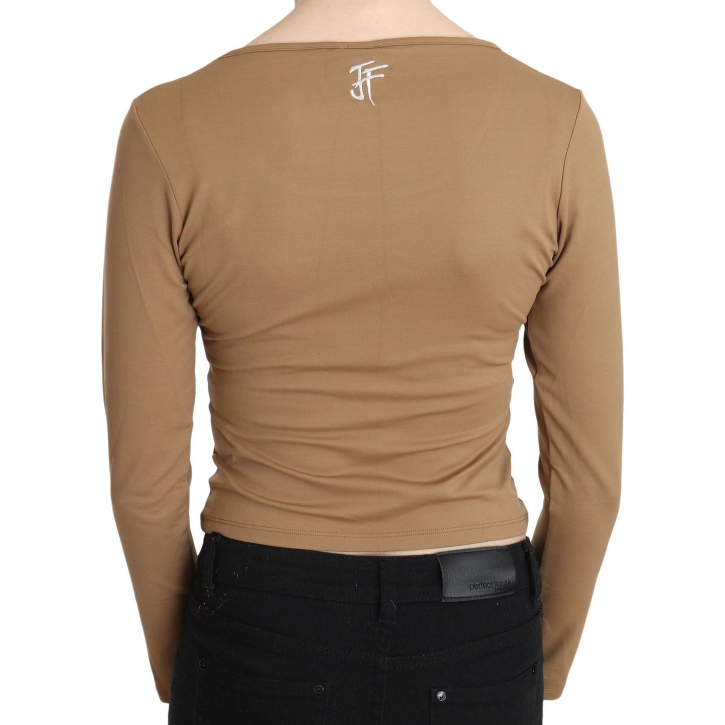 GF Ferre Elegant Brown Long Sleeve Cropped Top GF Ferre