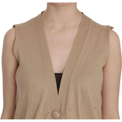 PINK MEMORIES Brown 100% Cotton Sleeveless Cardigan Top Vest