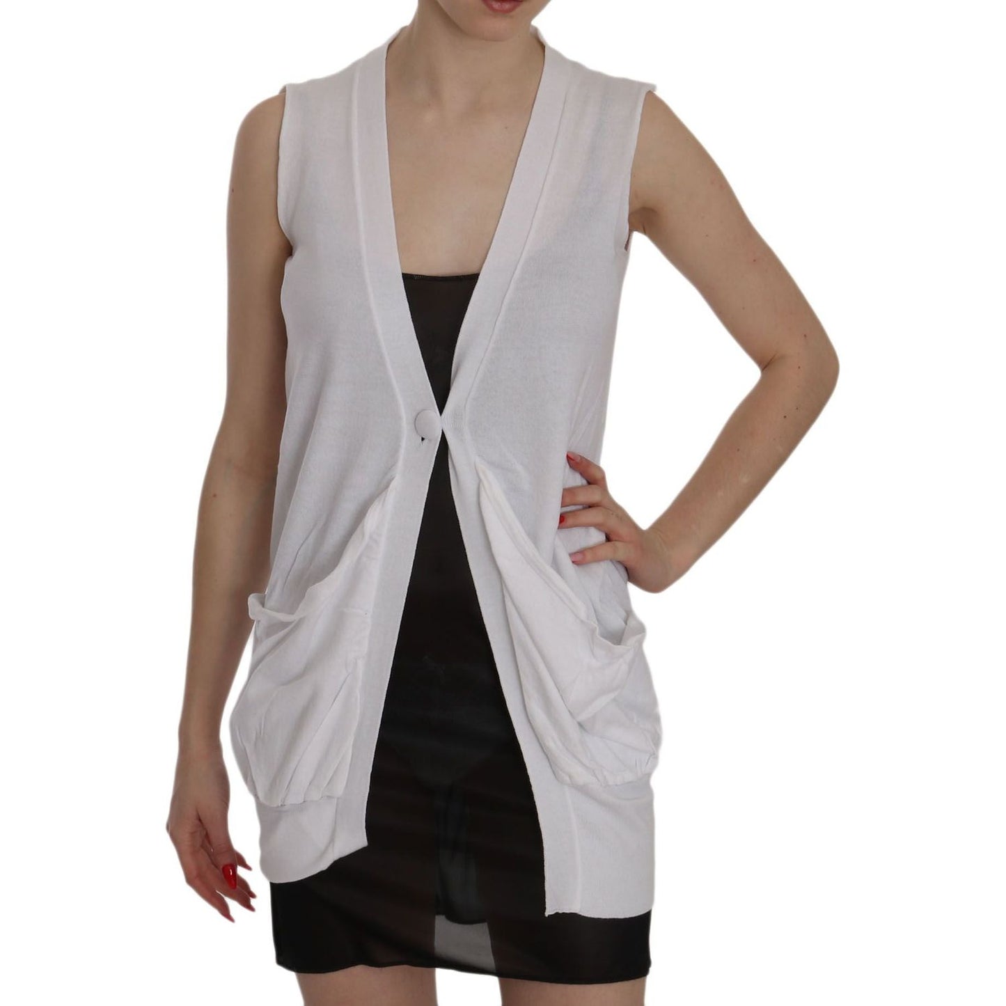 PINK MEMORIES Elegant Sleeveless Cotton Vest in Pristine White PINK MEMORIES