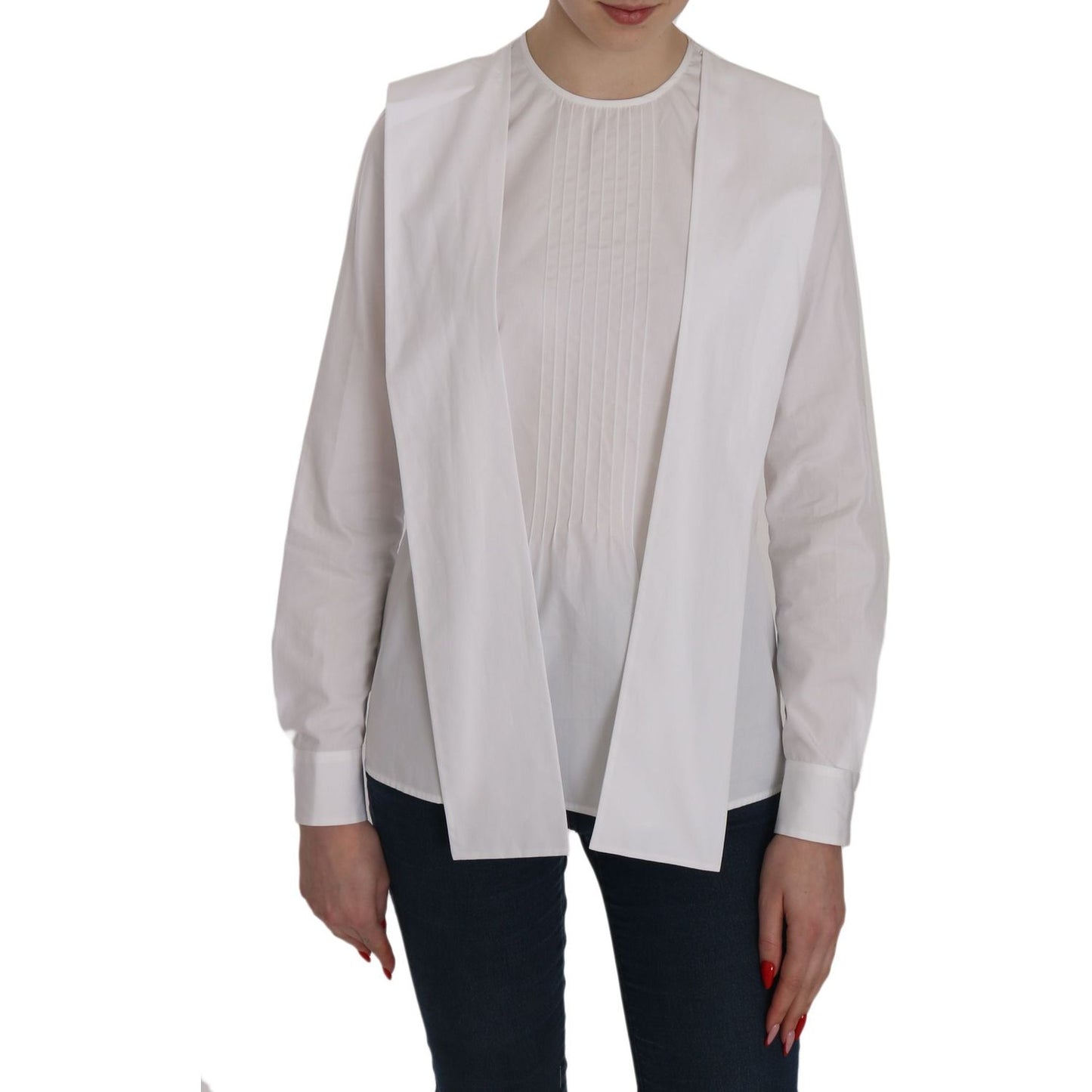 Dsquared² White Crew Neck Long Sleeve Cotton Blouse
