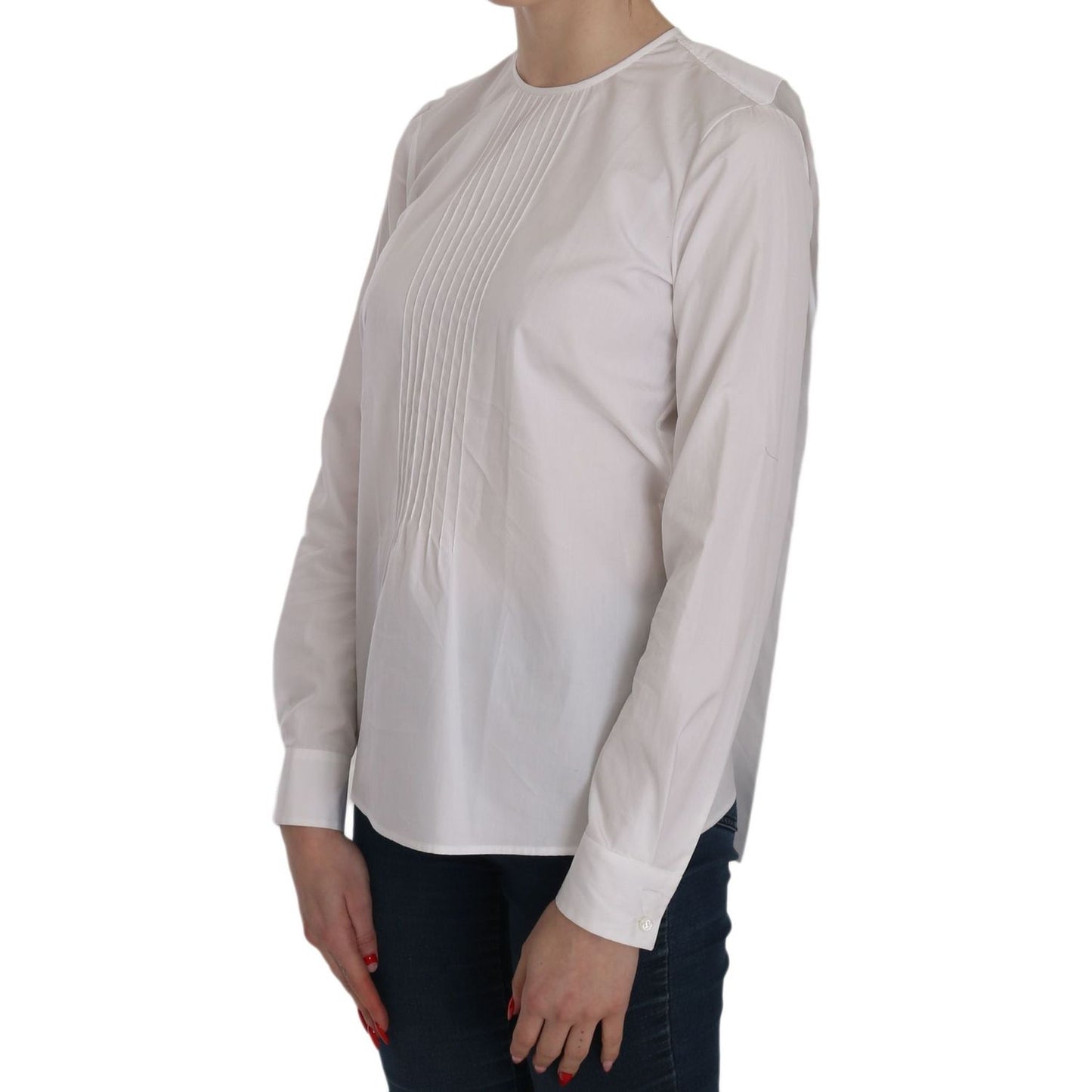 Dsquared² White Crew Neck Long Sleeve Cotton Blouse