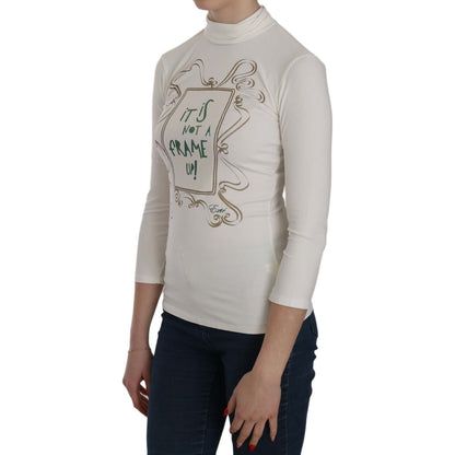 Exte White Printed Turtle Neck 3/4 Sleeve Top Cotton Blouse