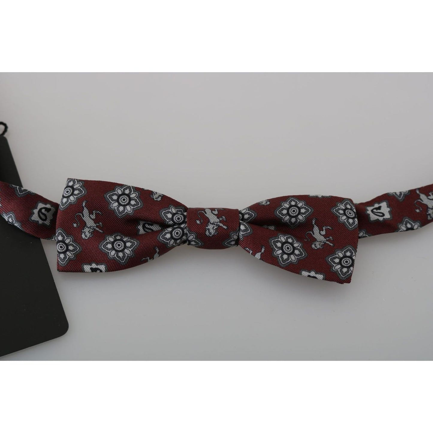 Dolce & Gabbana Men Bordeaux Maroon Lion Silk Adjustable Neck Bow Tie