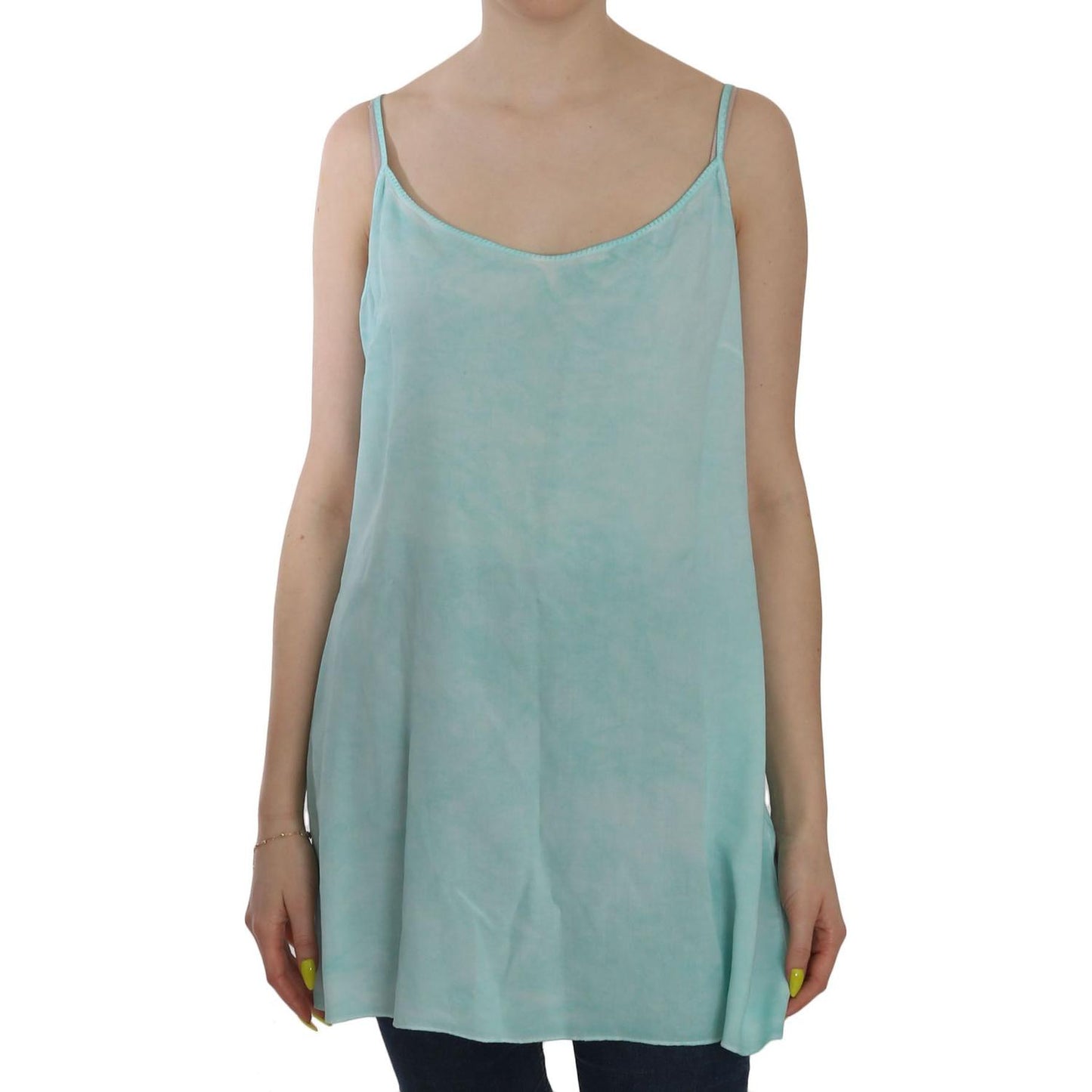 Ermanno Scervino Blue Sleeveless Spaghetti Dress Blouse