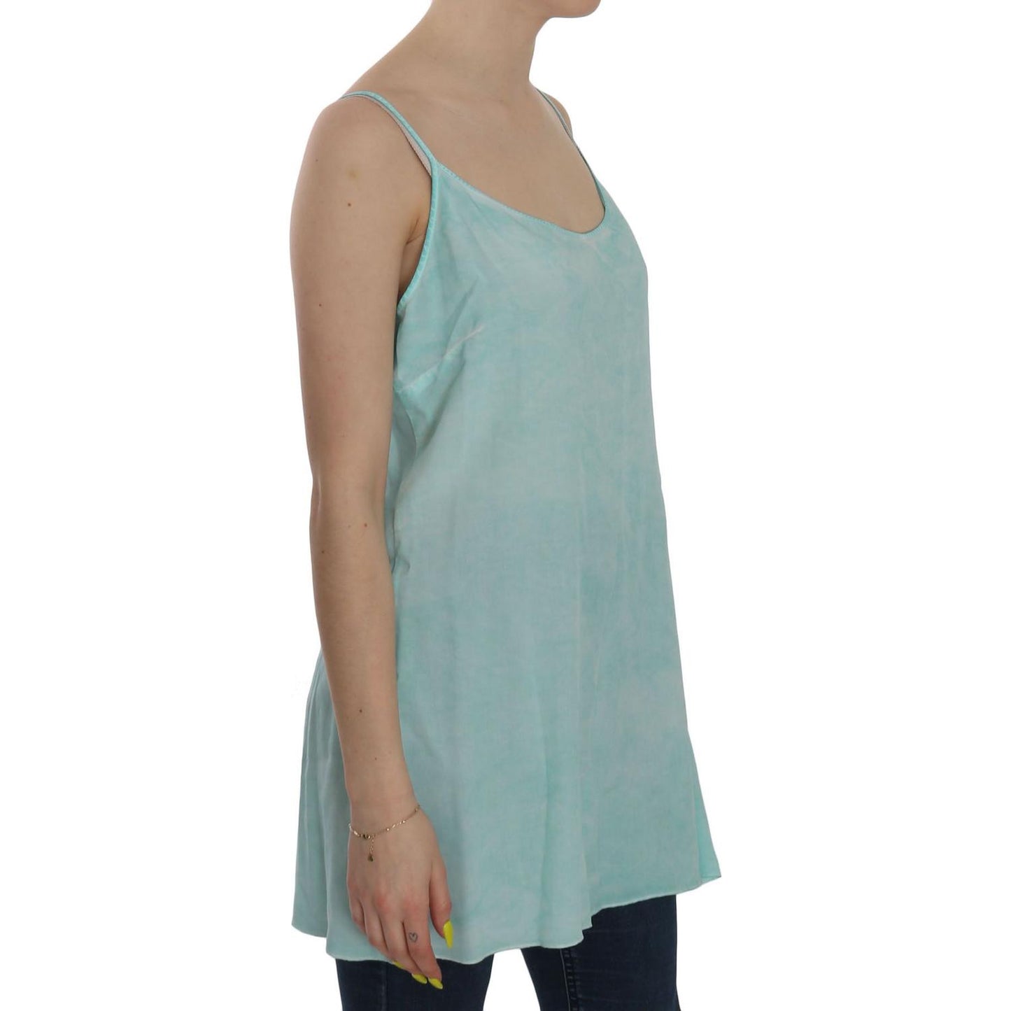 Ermanno Scervino Blue Sleeveless Spaghetti Dress Blouse
