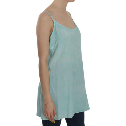 Ermanno Scervino Blue Sleeveless Spaghetti Dress Blouse
