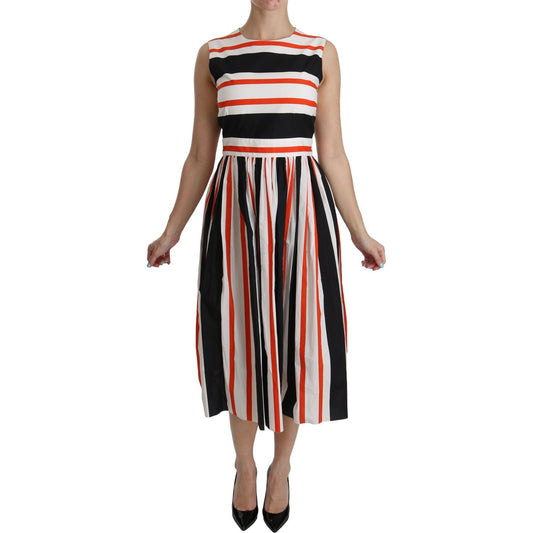 Dolce & Gabbana Multicolor Stripes A-Line Pleated Midi Dress 1728,67345645728,Clothing,Dolce & Gabbana,Dresses - Clothing,Dresses - Women - Clothing,IT44|L,Material: 100% Cotton,Midi - Dresses - Clothing,Multicolor,New with tags,Pattern - Dresses - Clothi