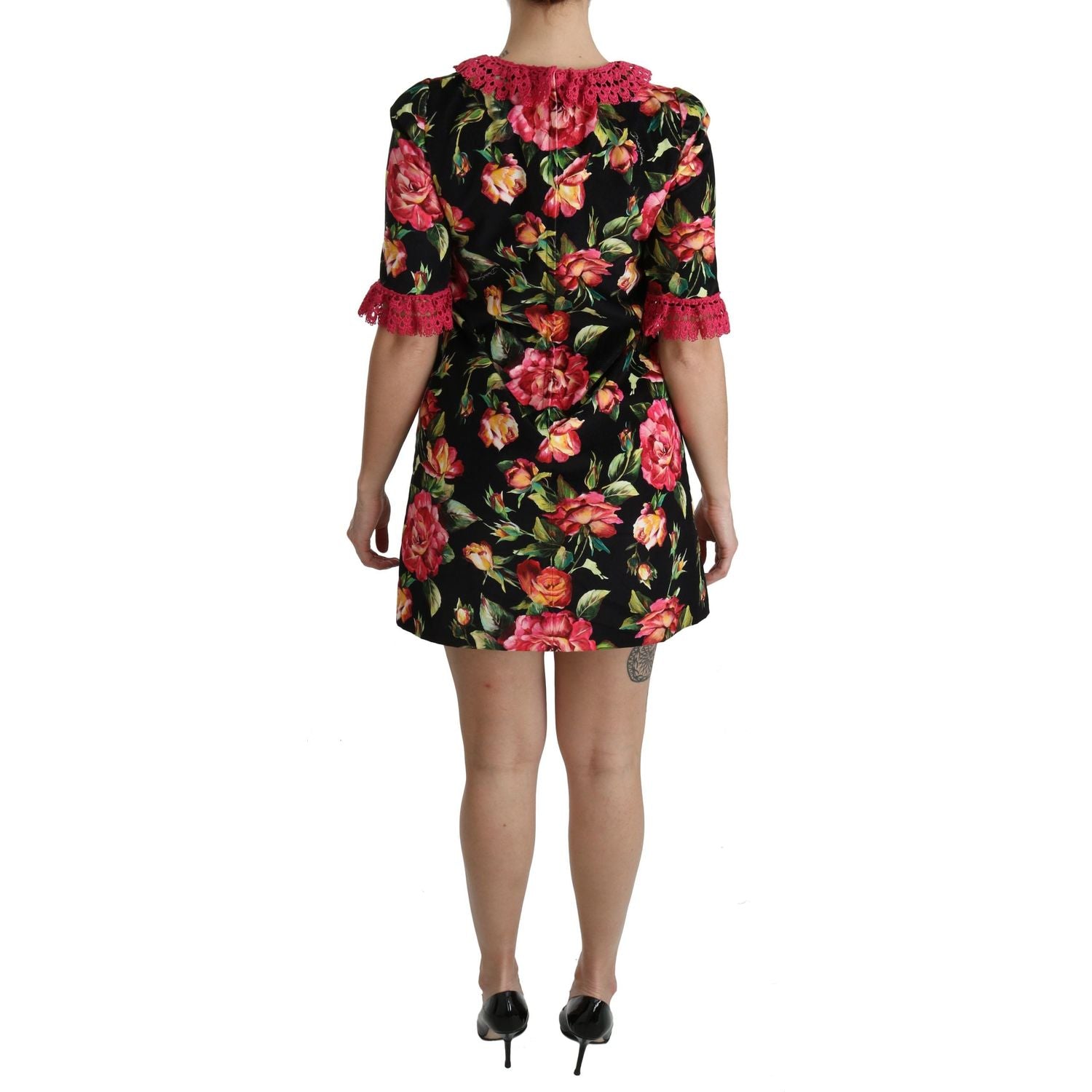 Dolce & Gabbana Floral Pink Lace A-Line Shift Mini Dress