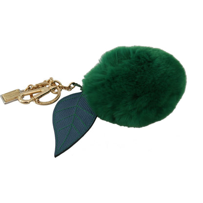 Dolce & Gabbana Green Leather Fur Gold Clasp Keyring Women Keychain Dolce & Gabbana