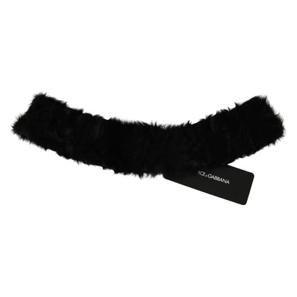 Dolce & Gabbana Black Fur Neck Collar Wrap Lambskin Scarf Dolce & Gabbana