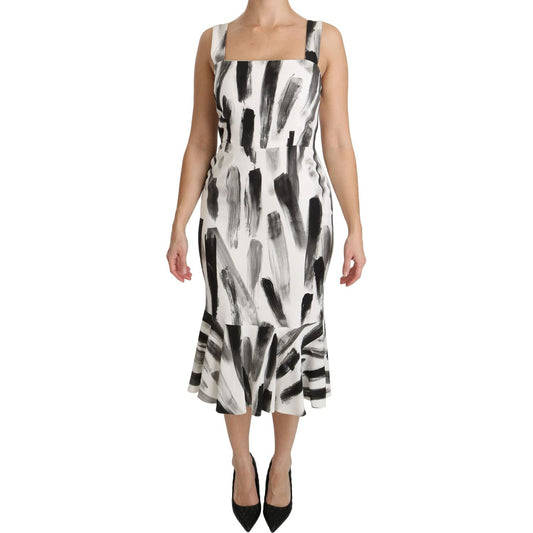 Dolce & Gabbana White Black Printed Sheath Midi Viscose Dress 1728,67345645728,Clothing,Dolce & Gabbana,Dresses - Clothing,Dresses - Women - Clothing,IT42|M,IT44|L,Material: 97% Viscose 3% Elastane,Midi - Dresses - Clothing,New with tags,Pattern - Dresses