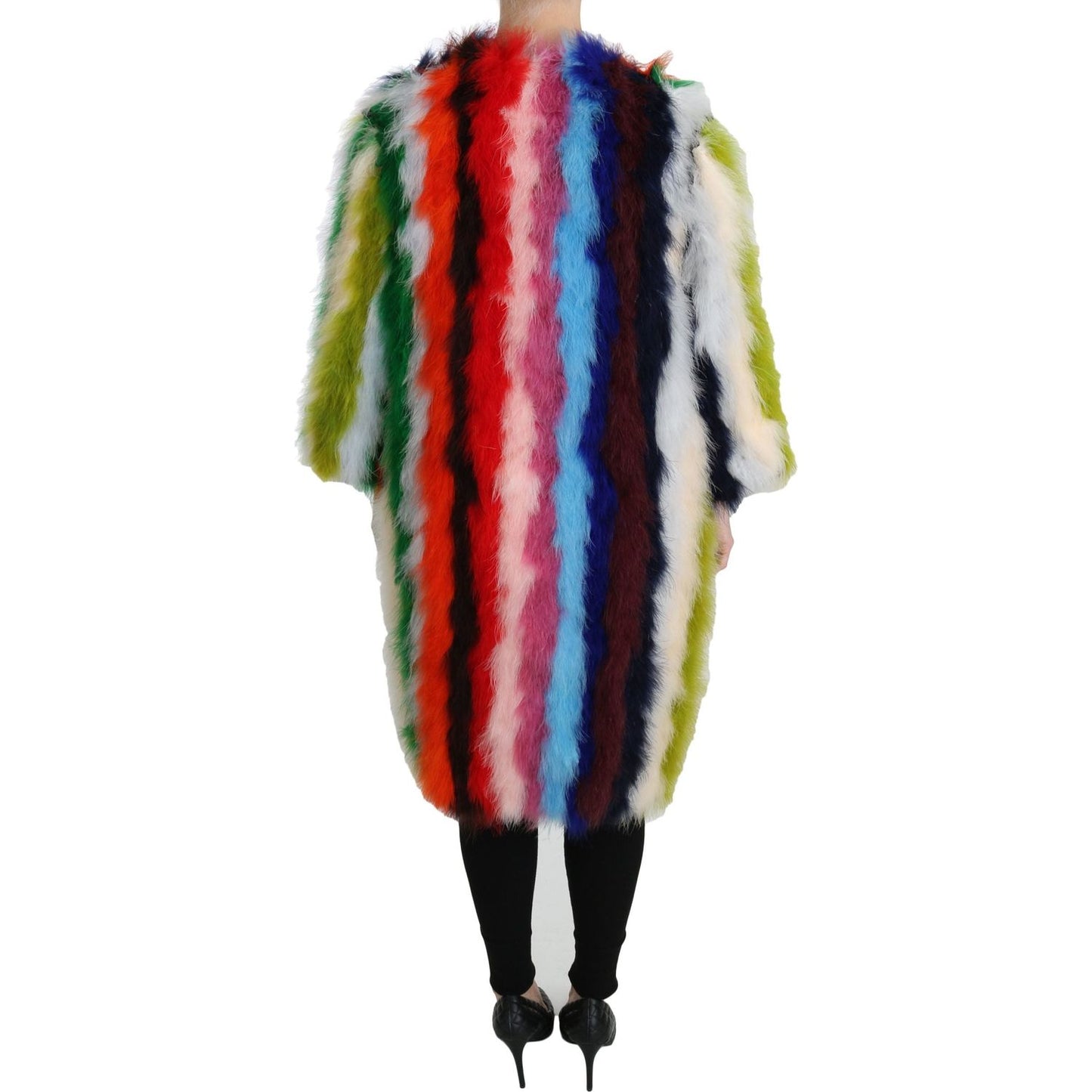 Dolce & Gabbana Elegant Multicolor Feather Long Coat Jacket Coats & Jackets Dolce & Gabbana