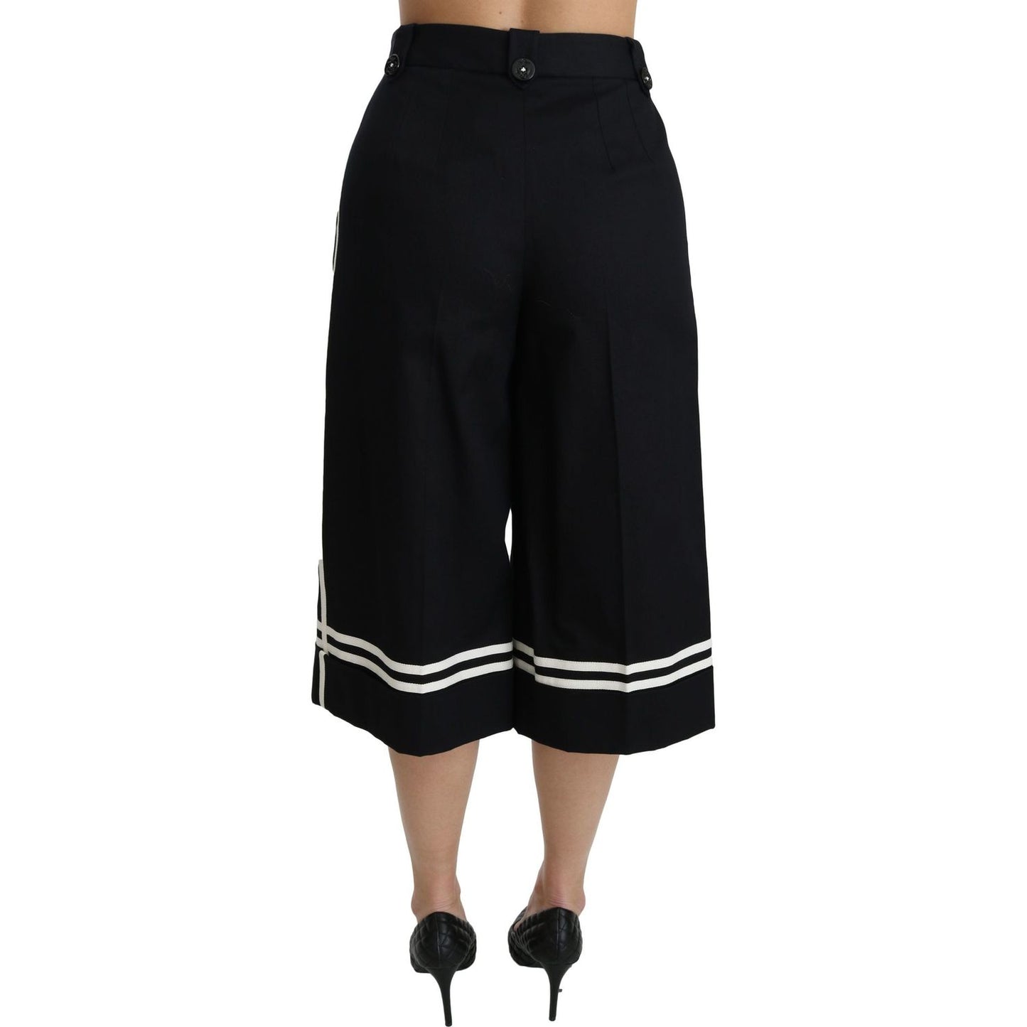 Dolce & Gabbana High Waist Palazzo Cropped Pants in Black Lemon Dolce & Gabbana