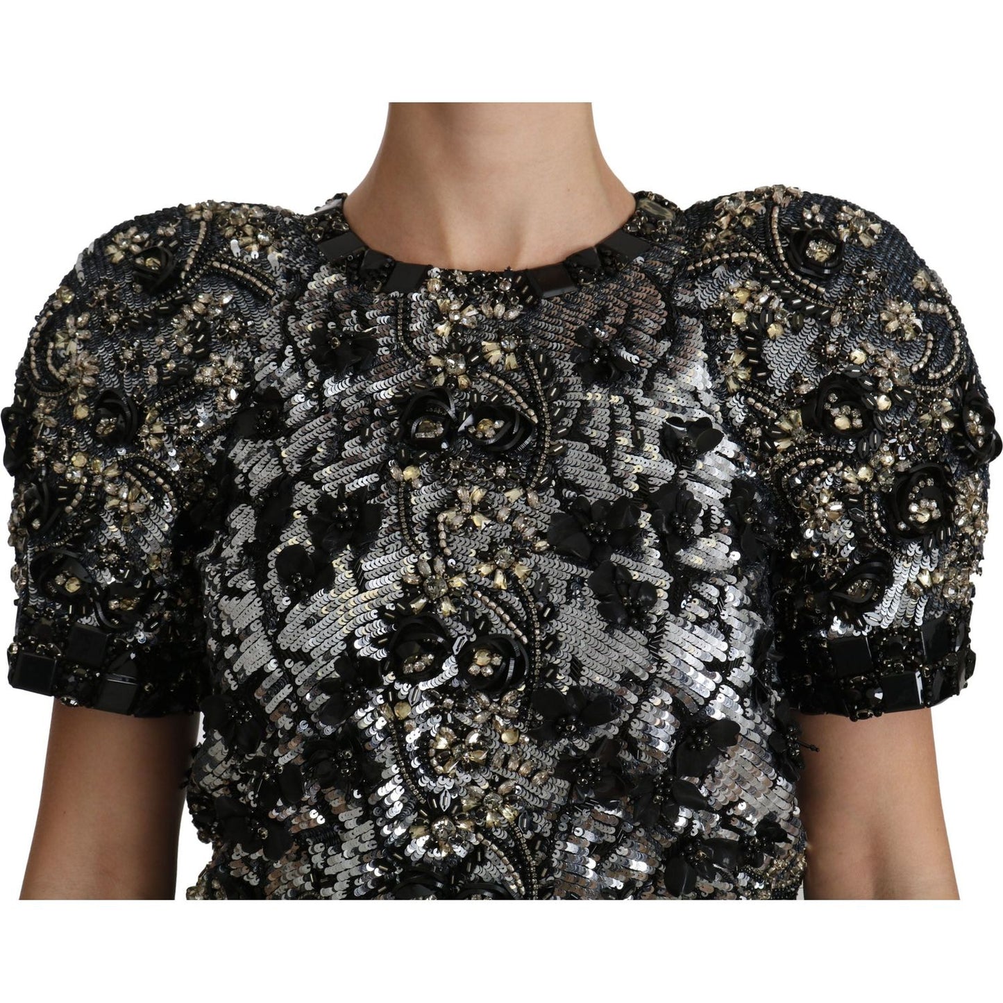 Dolce & Gabbana Sequined Crystal Embellished Crew Neck Top Dolce & Gabbana