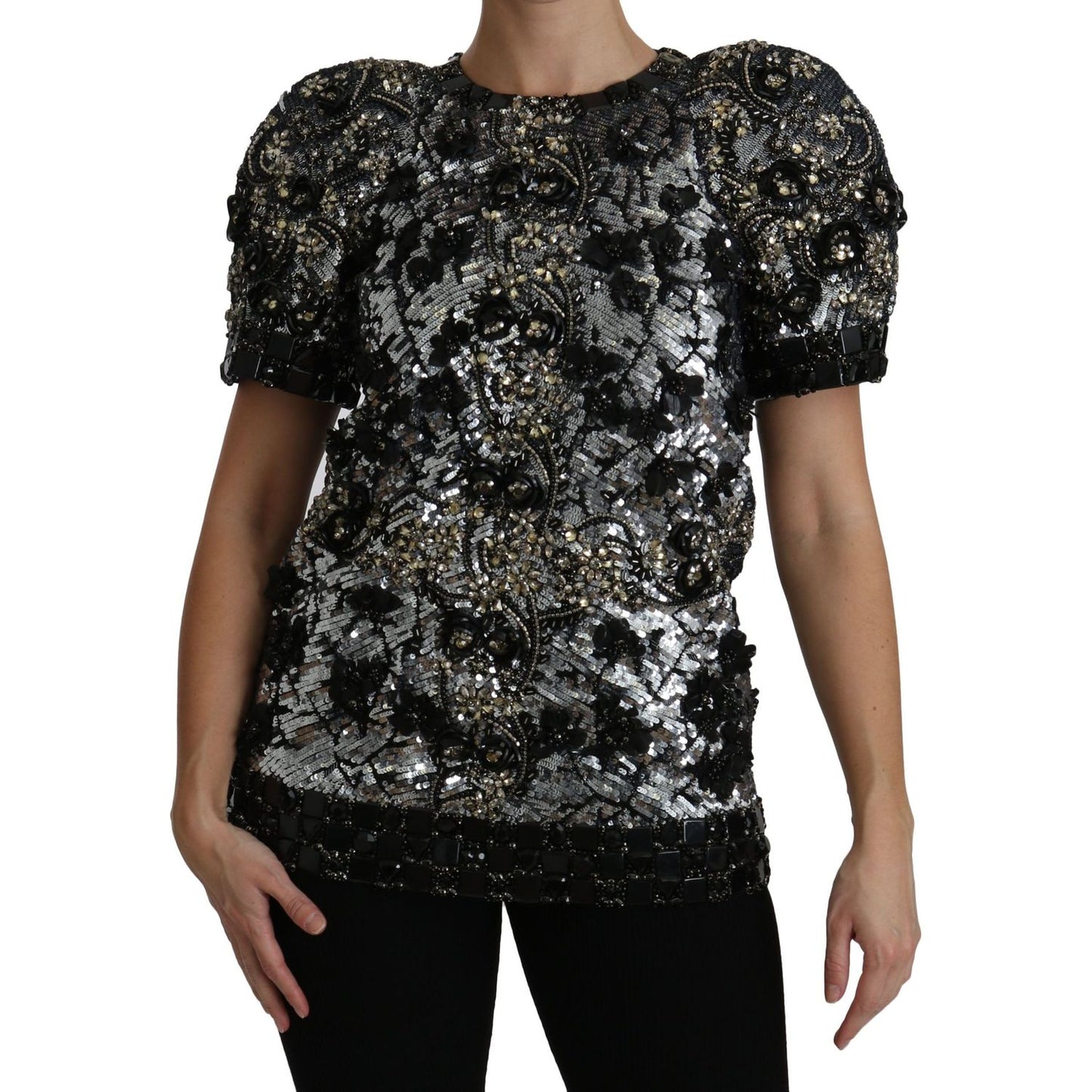 Dolce & Gabbana Sequined Crystal Embellished Crew Neck Top Dolce & Gabbana