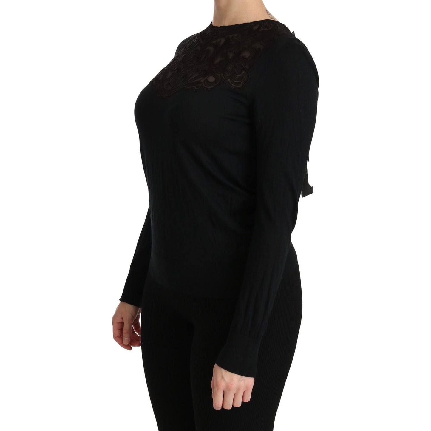 Dolce & Gabbana Elegant Silk-Blend Black Lace Blouse Dolce & Gabbana