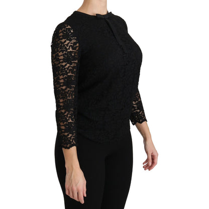Dolce & Gabbana Black Lace Long Sleeve Nylon Blouse 1728,67345645728,Black,Clothing,Dolce & Gabbana,IT40|S,IT44|L,Long Sleeve - T-Shirts - Clothing,Material: 65% Nylon 35% Viscose,New with tags,T-Shirts - Clothing,Tops & T-Shirts - Women - Clothing,Women,