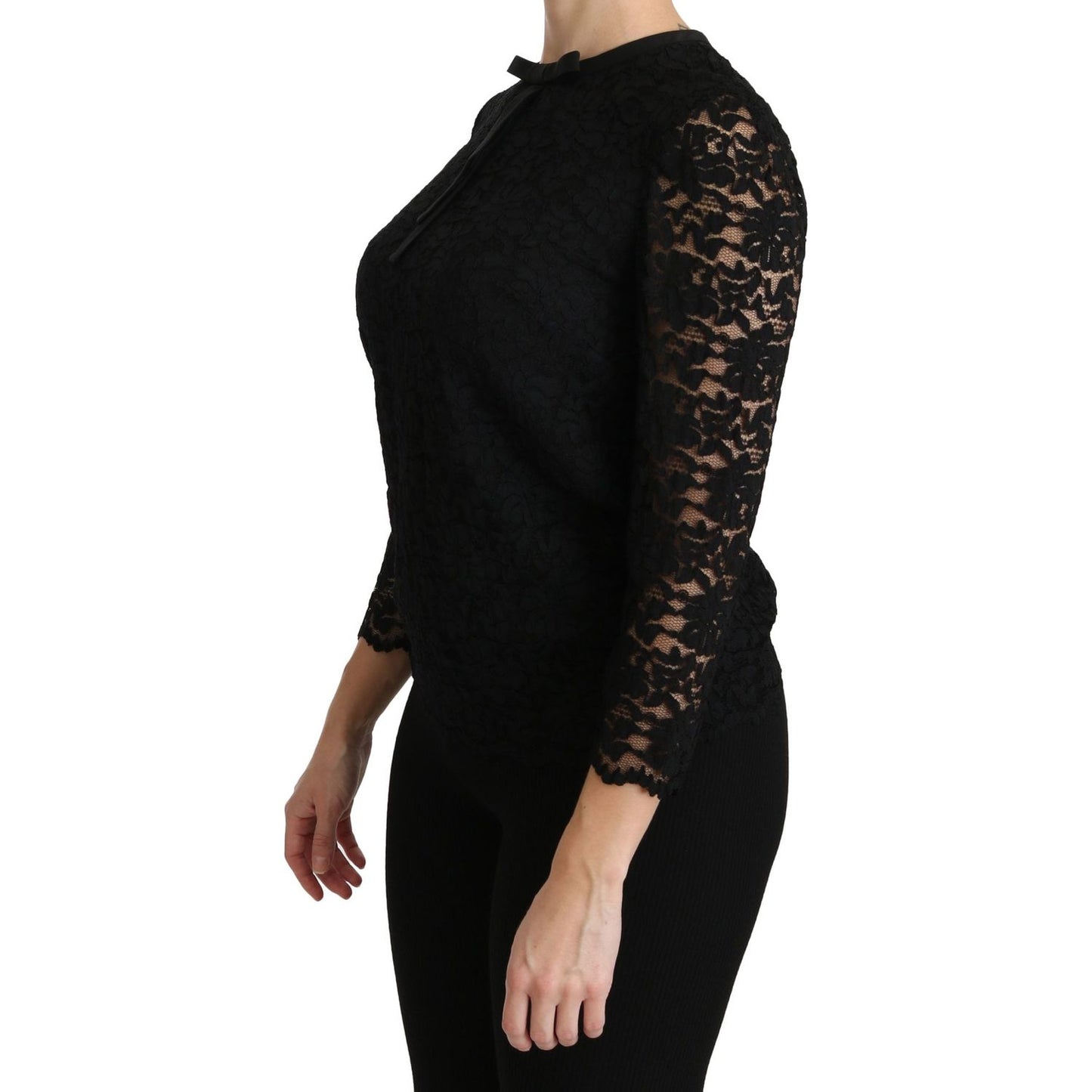 Dolce & Gabbana Black Lace Long Sleeve Nylon Blouse 1728,67345645728,Black,Clothing,Dolce & Gabbana,IT40|S,IT44|L,Long Sleeve - T-Shirts - Clothing,Material: 65% Nylon 35% Viscose,New with tags,T-Shirts - Clothing,Tops & T-Shirts - Women - Clothing,Women,