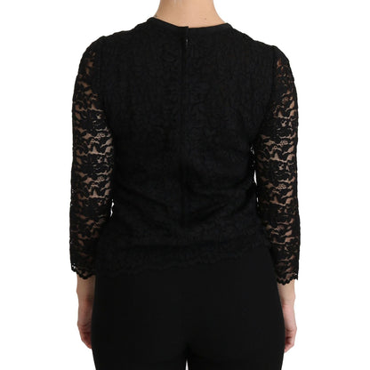 Dolce & Gabbana Black Lace Long Sleeve Nylon Blouse 1728,67345645728,Black,Clothing,Dolce & Gabbana,IT40|S,IT44|L,Long Sleeve - T-Shirts - Clothing,Material: 65% Nylon 35% Viscose,New with tags,T-Shirts - Clothing,Tops & T-Shirts - Women - Clothing,Women,