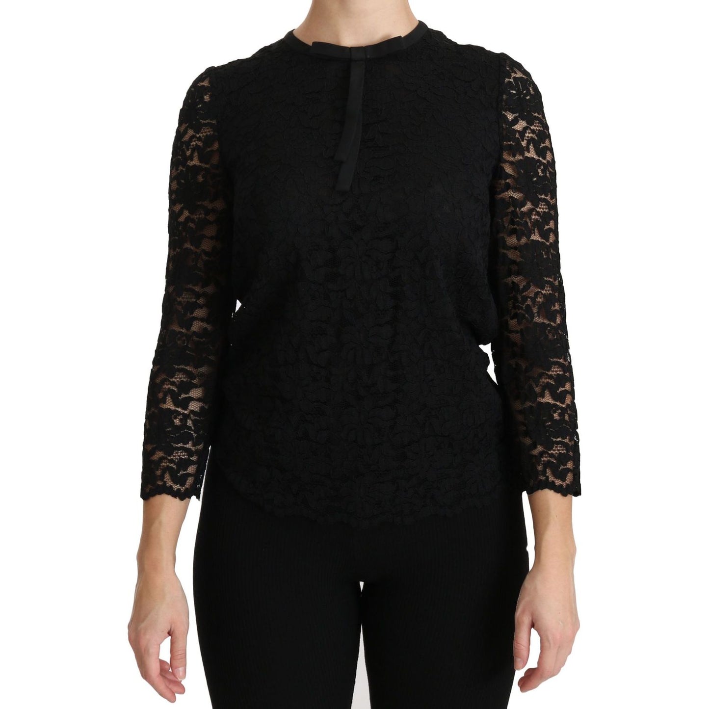 Dolce & Gabbana Black Lace Long Sleeve Nylon Blouse 1728,67345645728,Black,Clothing,Dolce & Gabbana,IT40|S,IT44|L,Long Sleeve - T-Shirts - Clothing,Material: 65% Nylon 35% Viscose,New with tags,T-Shirts - Clothing,Tops & T-Shirts - Women - Clothing,Women,