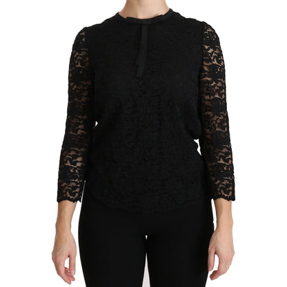 Dolce & Gabbana Black Lace Long Sleeve Nylon Blouse 1728,67345645728,Black,Clothing,Dolce & Gabbana,IT40|S,IT44|L,Long Sleeve - T-Shirts - Clothing,Material: 65% Nylon 35% Viscose,New with tags,T-Shirts - Clothing,Tops & T-Shirts - Women - Clothing,Women,
