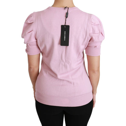 Dolce & Gabbana Pink Floral Embroidered Blouse Wool Top