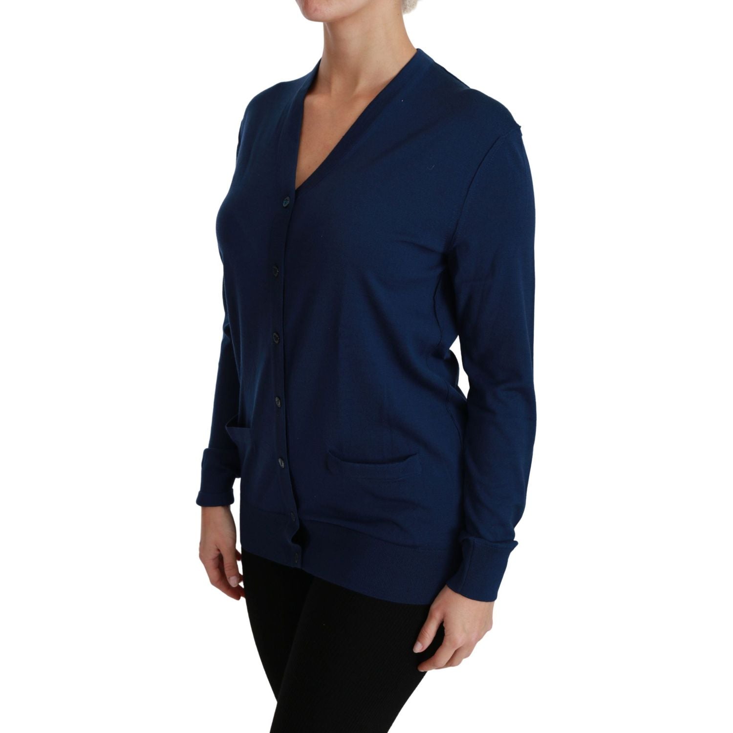 优雅蓝色纯羊毛开衫