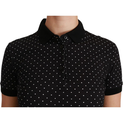 Dolce & Gabbana Black Dotted Collared Polo Shirt Cotton Top