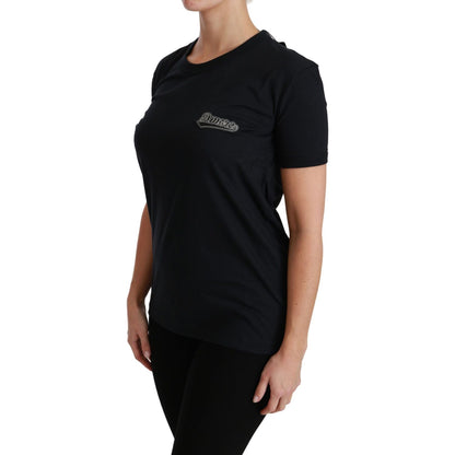 Dolce & Gabbana Blue Amore Patch Crewneck Cotton Top T-shirt