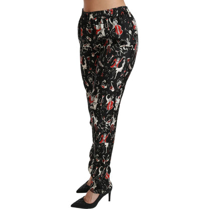 Dolce & Gabbana Black Silk Instrument Mid Waist Pants