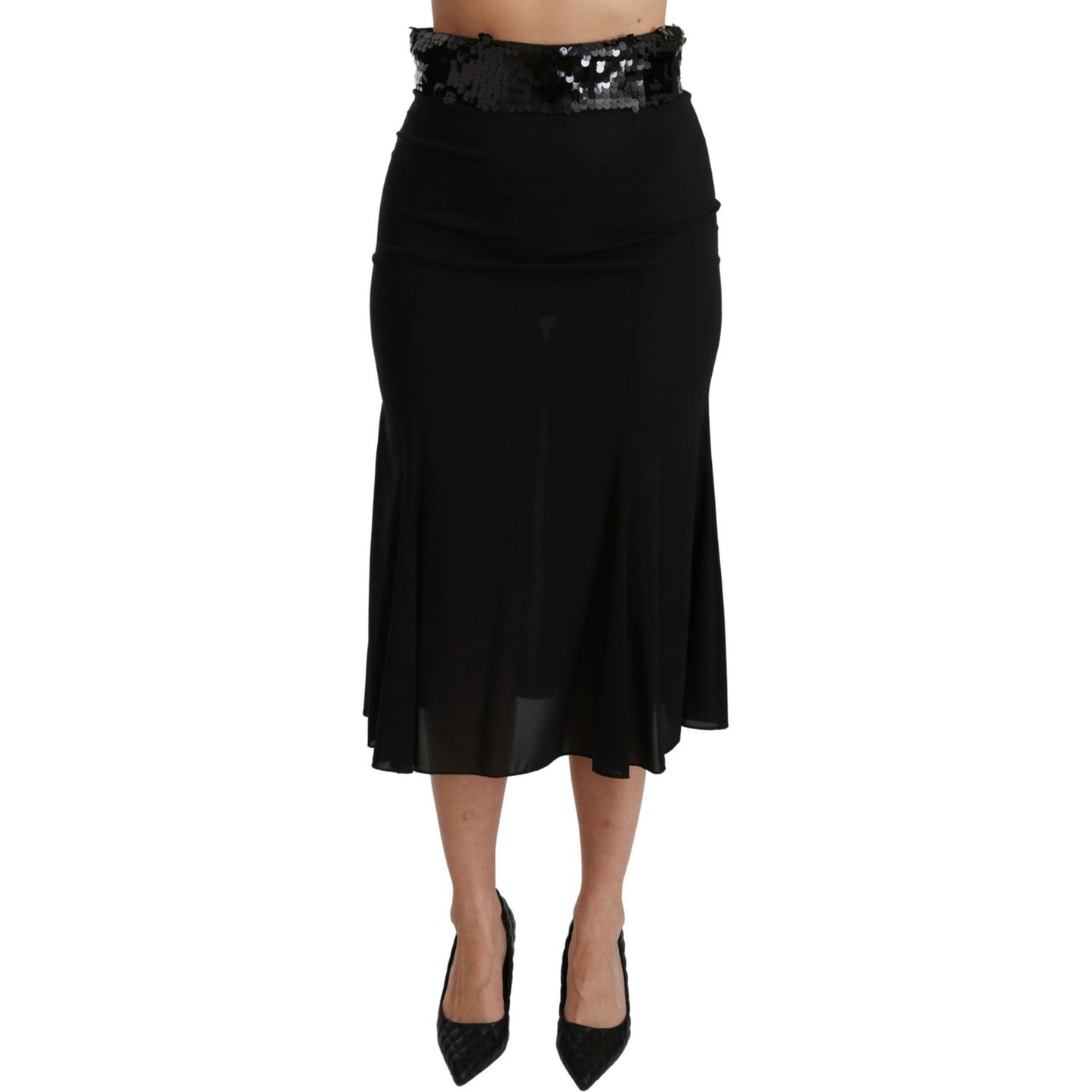 Dolce & Gabbana Elegant High Waist Sequin Black Skirt Dolce & Gabbana