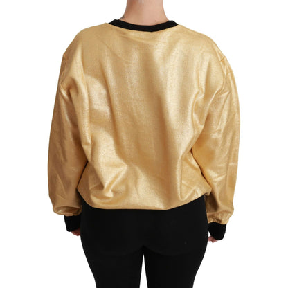 Dolce & Gabbana Gold Cotton Crewneck Pullover Sweater