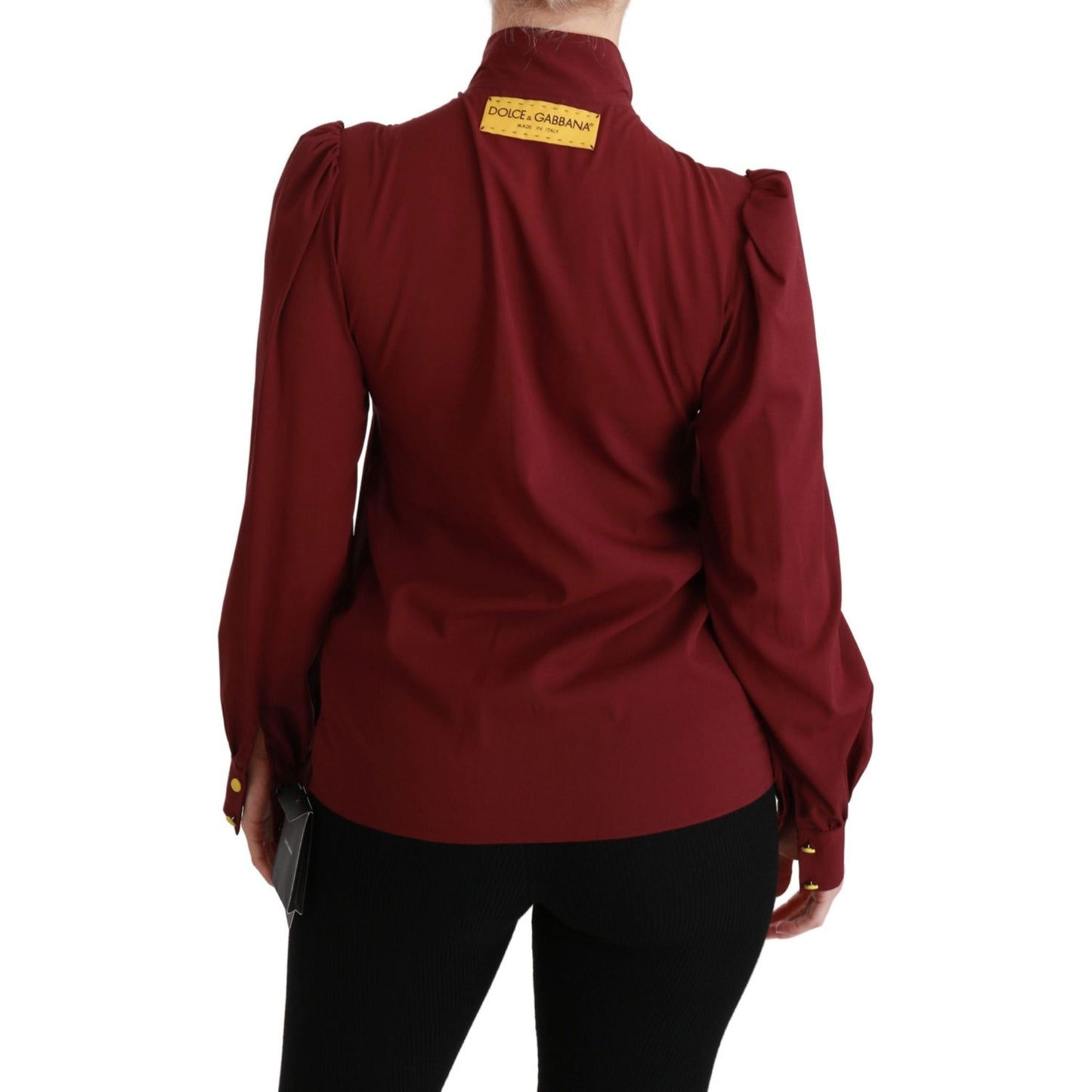 Dolce & Gabbana Maroon Long Sleeve Shirt Blouse Silk Top