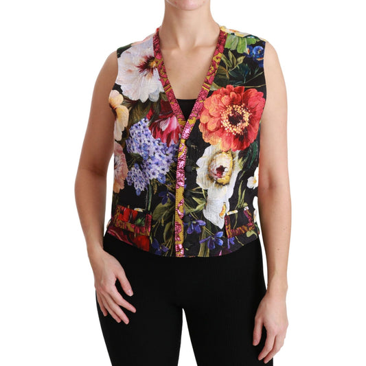 Dolce & Gabbana Multicolor Floral Sleeveless Waistcoat Top Vest Dolce & Gabbana