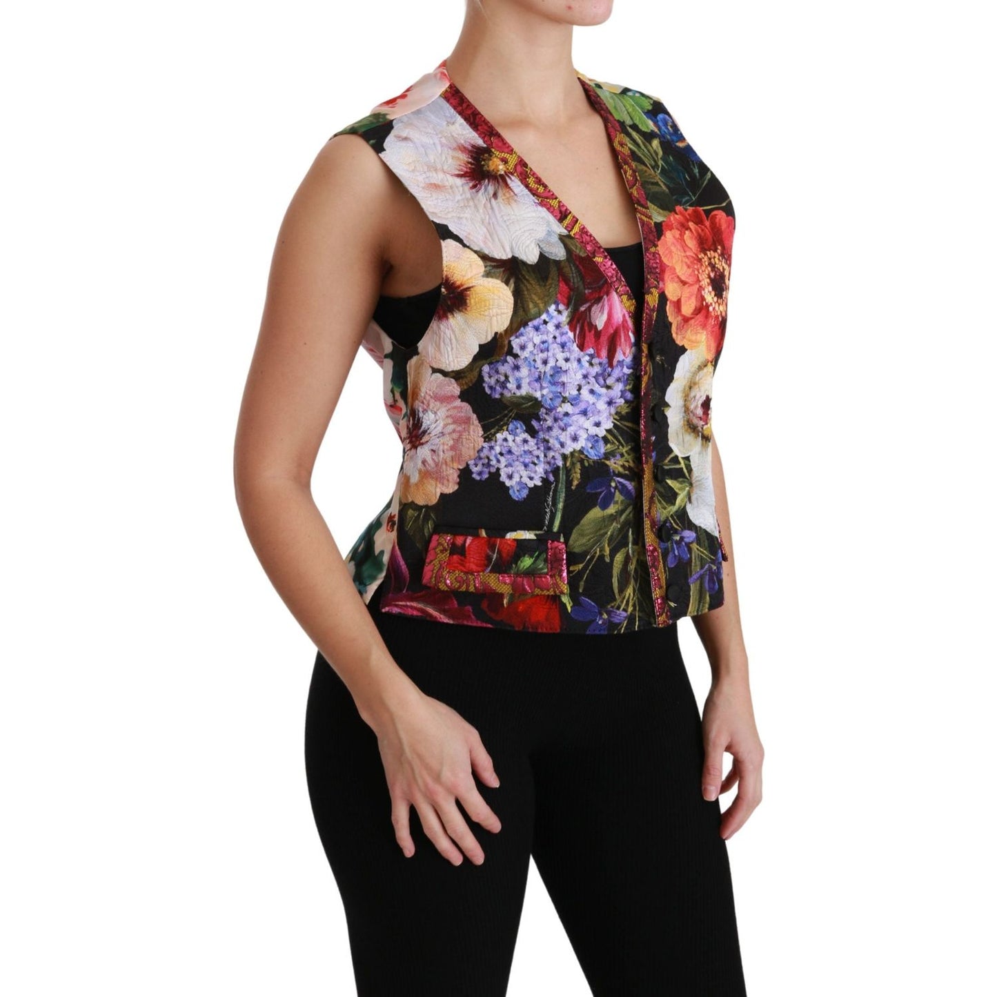 Dolce & Gabbana Multicolor Floral Sleeveless Waistcoat Top Vest